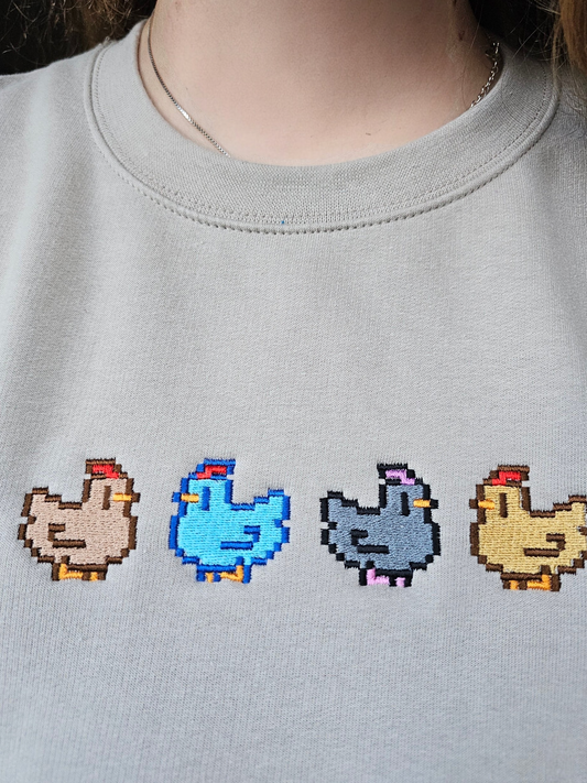 Embroidered Pixel Chicken Sweatshirt- Unisex