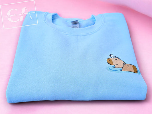 Capybara Embroidered Sweatshirt: Unisex Crewneck Sweater