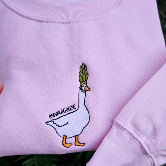 Asparagoose Embroidered Sweatshirt, Funny Goose Crewneck, Cute Embroidered Goose Jumper, Funny Sweatshirt