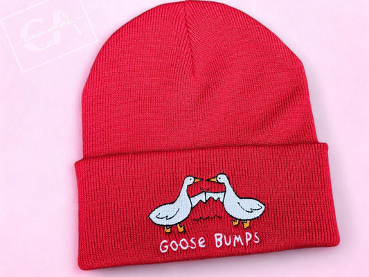 Embroidered Goose Bumps Beanie: Funny Geese Gift