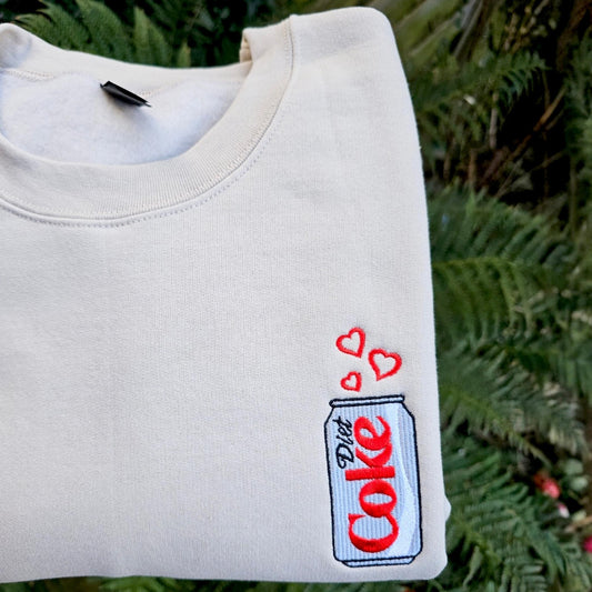 Embroidered Diet Coke Sweatshirt, Cute Valentine Sweatshirt, Left Chest Embroidery, Cute Soda Lover Gift, Cozy Jumper
