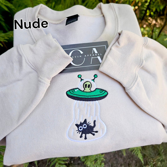 Cat Abduction Embroidered Sweatshirt | Alien Spaceship Cat Gift