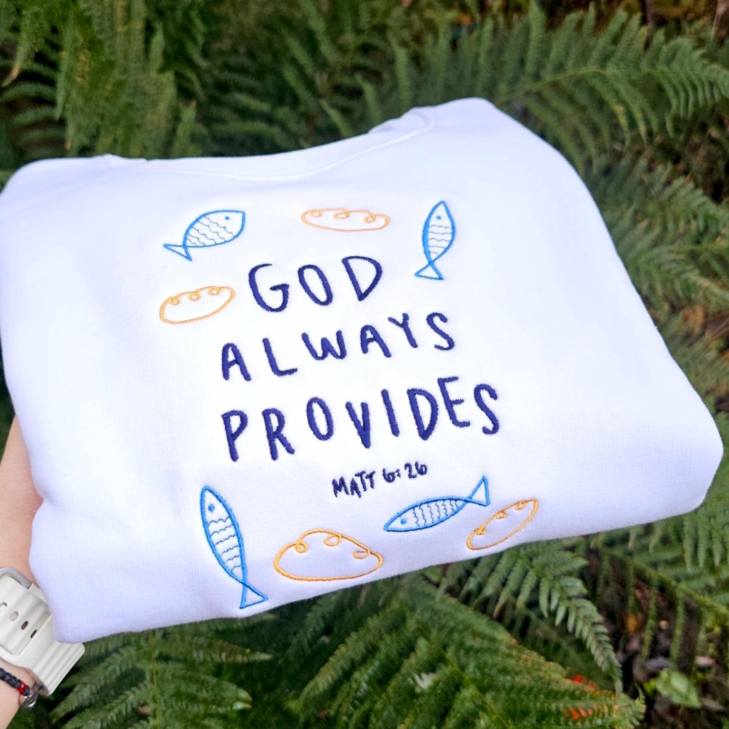 God Always Provides Embroidered Sweatshirt, Christian Faith Jumper, Bible Verse Jumper, Christian Gift
