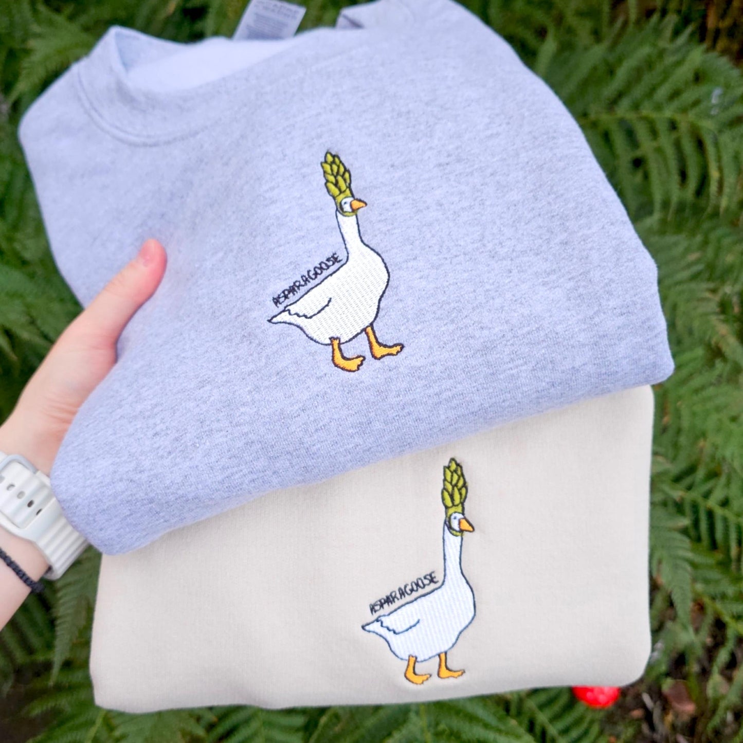 Asparagoose Embroidered Sweatshirt, Funny Goose Crewneck, Cute Embroidered Goose Jumper, Funny Sweatshirt