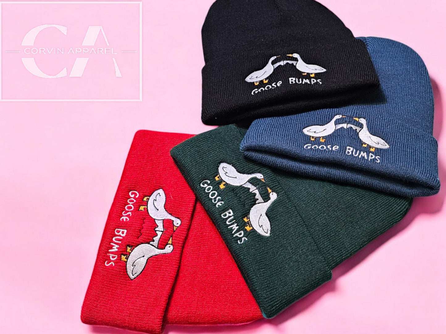 Embroidered Goose Bumps Beanie: Funny Geese Gift