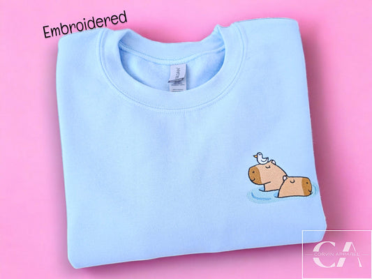 Capybara Embroidered Sweatshirt: Unisex Crewneck Sweater