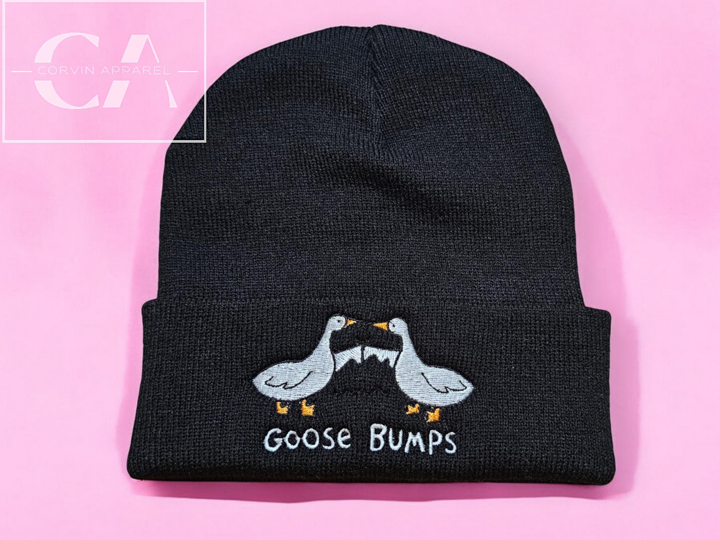Embroidered Goose Bumps Beanie: Funny Geese Gift