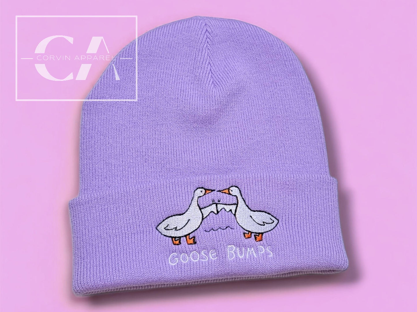 Embroidered Goose Bumps Beanie: Funny Geese Gift