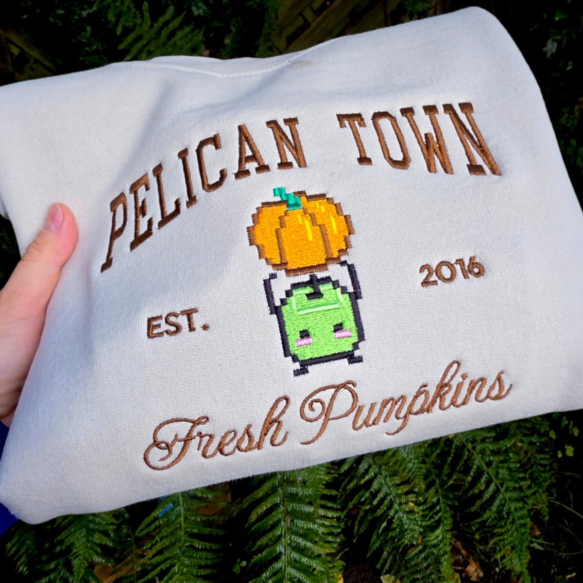 Pelican Town Pumpkin Patch Embroidered Sweatshirt | Stardew Valley Gift |Cute Gaming Jumper