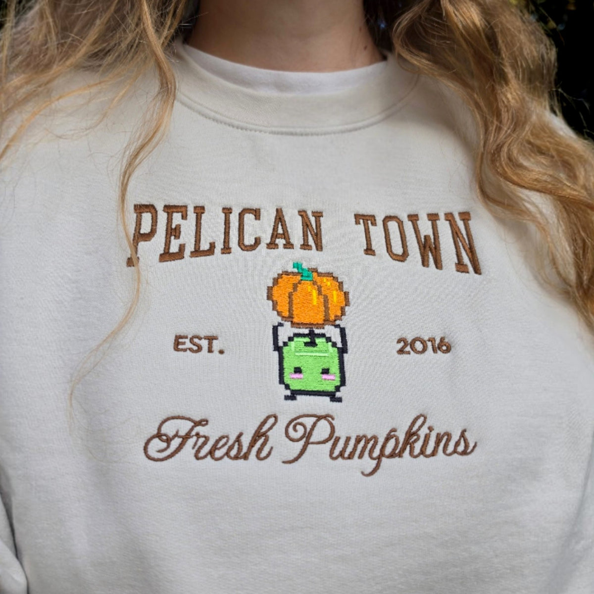 Pelican Town Pumpkin Patch Embroidered Sweatshirt | Stardew Valley Gift |Cute Gaming Jumper