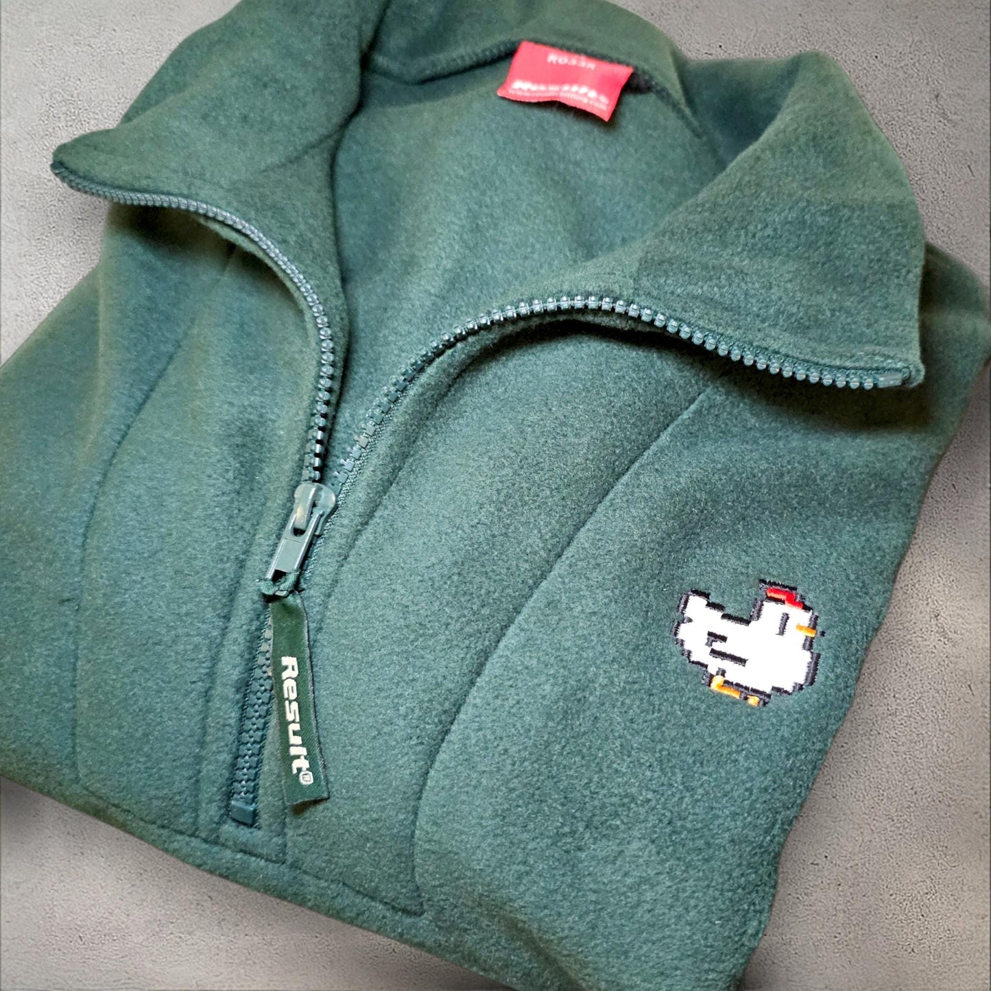 Pixel Chicken Embroidered Fleece, Cosy Gamer Quarter Zip, Unisex Farming Game Gift