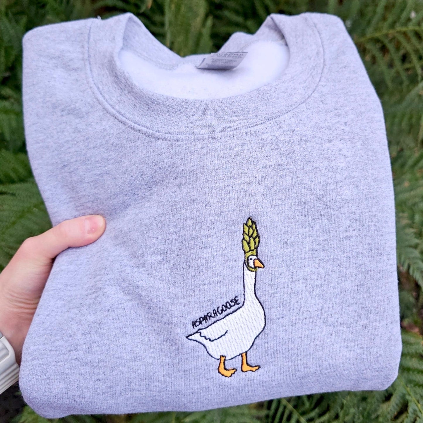 Asparagoose Embroidered Sweatshirt, Funny Goose Crewneck, Cute Embroidered Goose Jumper, Funny Sweatshirt