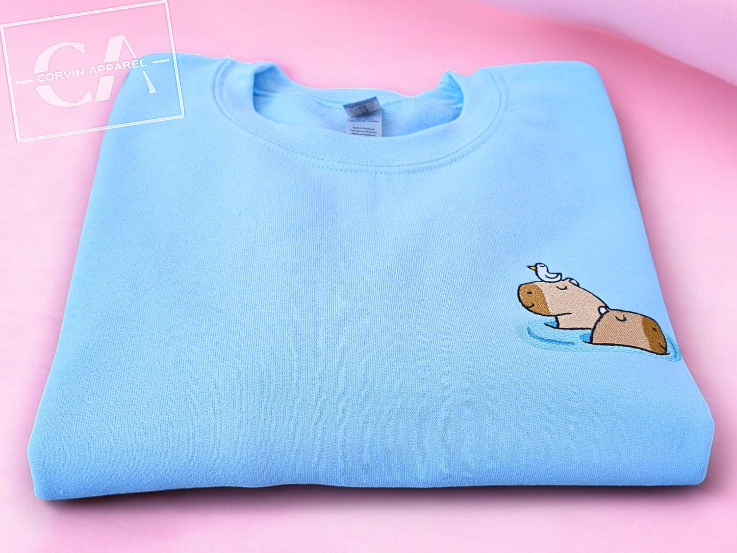 Capybara Embroidered Sweatshirt: Unisex Crewneck Sweater