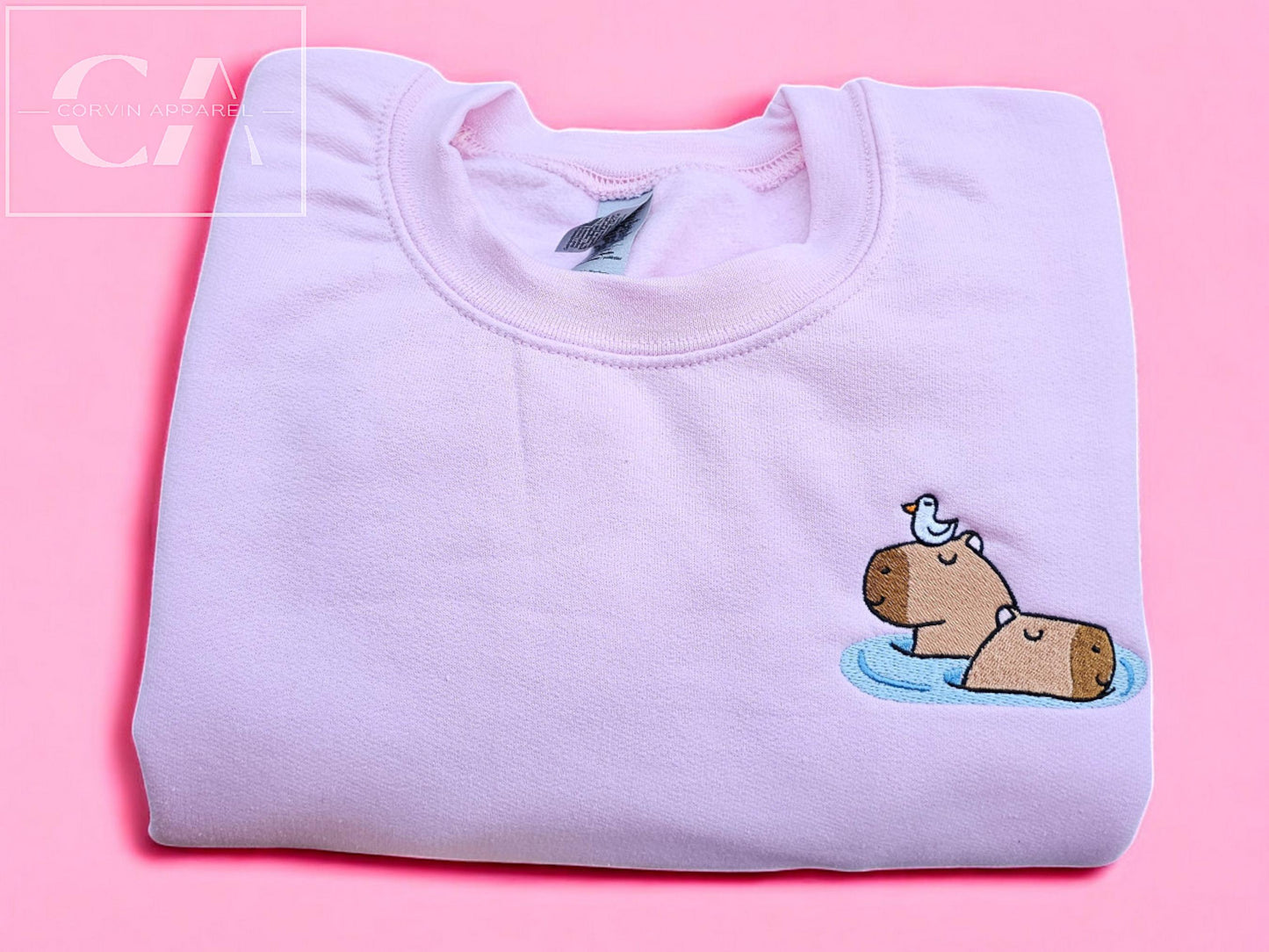 Capybara Embroidered Sweatshirt: Unisex Crewneck Sweater