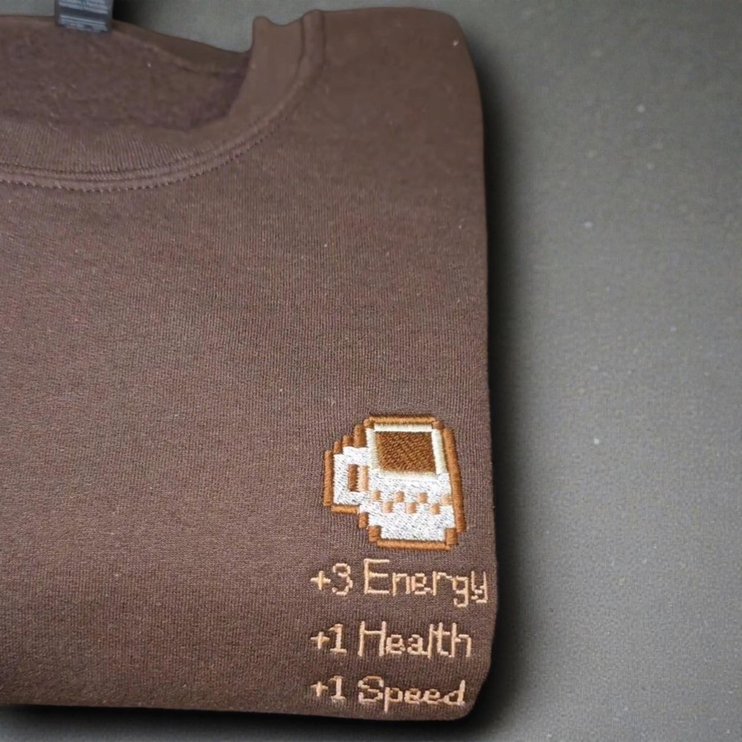 Coffee Embroidered Sweatshirt, Cozy Pixel Gamer Jumper, Stardew Valley Inspired Gift, Unisex Gaming Sweatshirt