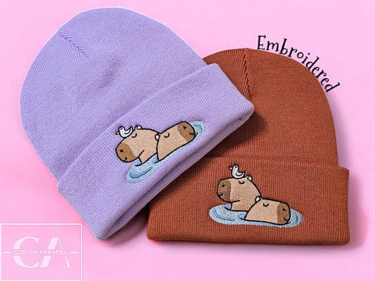 Capybara Embroidered Beanie: Funny Water Pig Gift