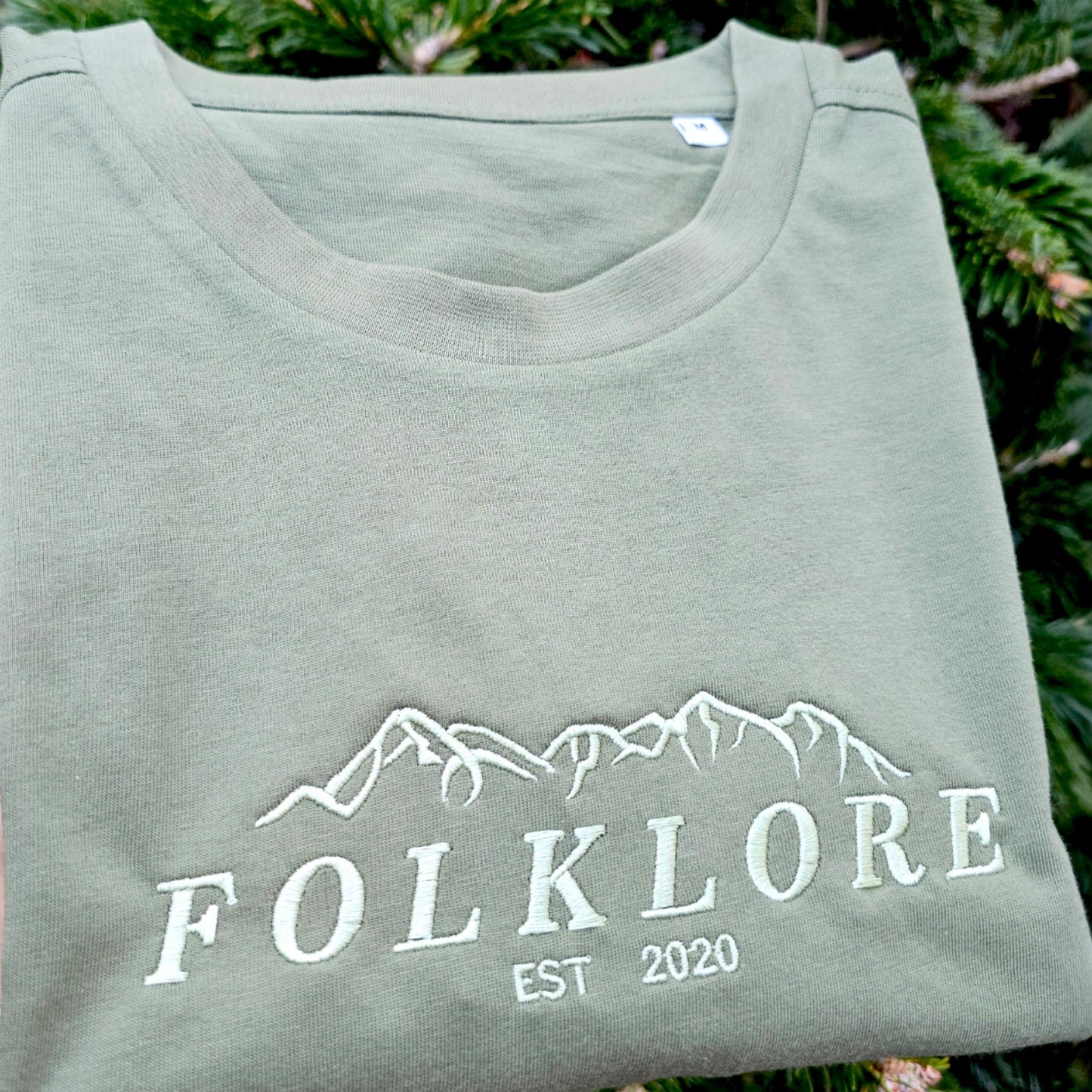 Embroidered Folklore T Shirt, Minimal Mountain Embroidery Tee, Nature Inspired Gift