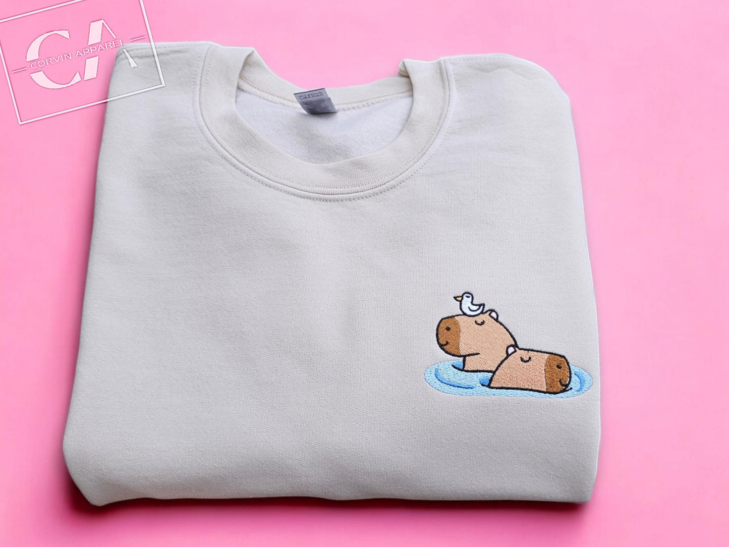 Capybara Embroidered Sweatshirt: Unisex Crewneck Sweater