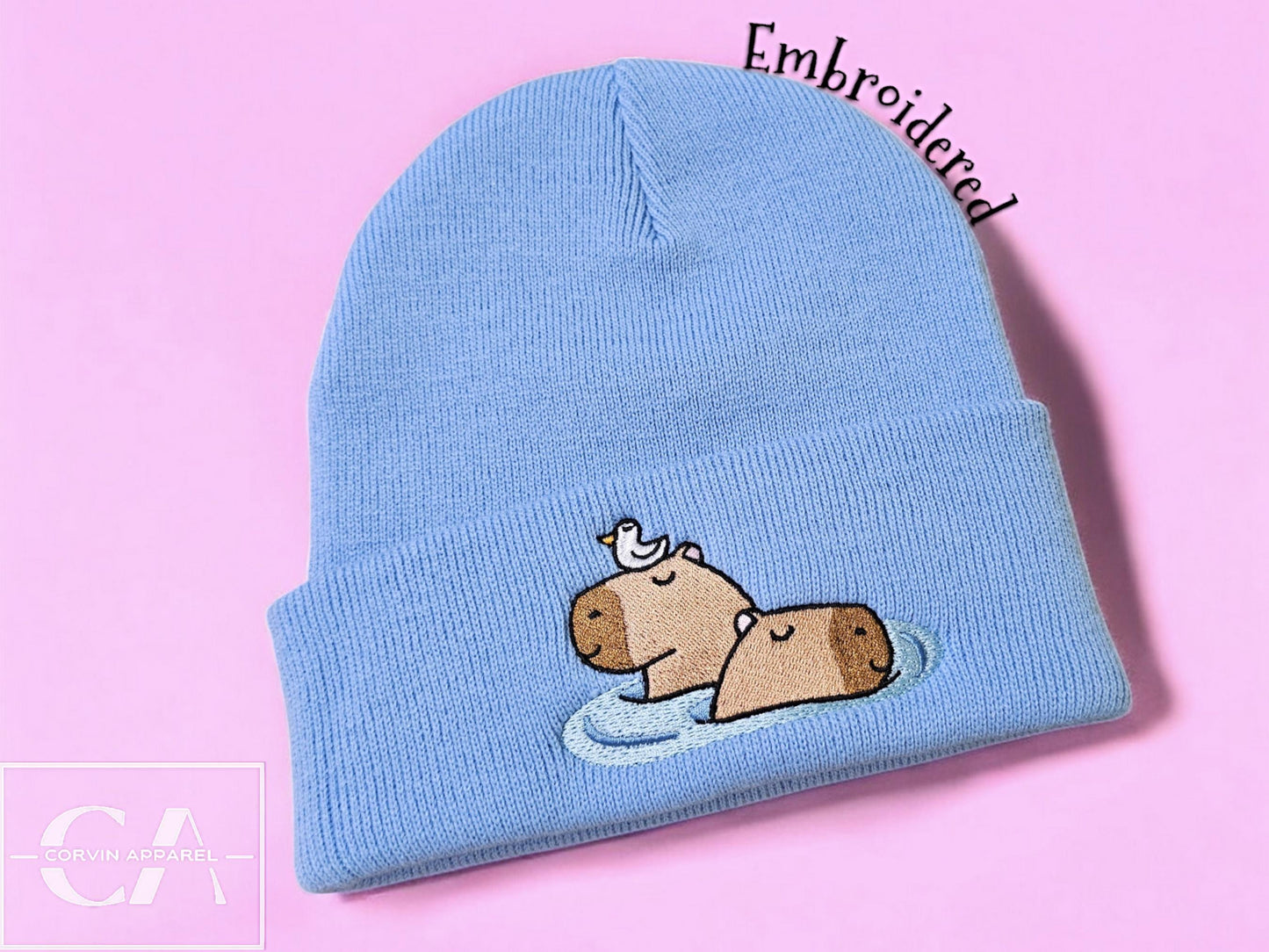 Capybara Embroidered Beanie: Funny Water Pig Gift