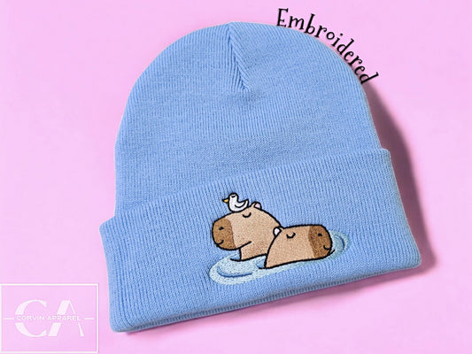 Capybara Embroidered Beanie: Funny Water Pig Gift