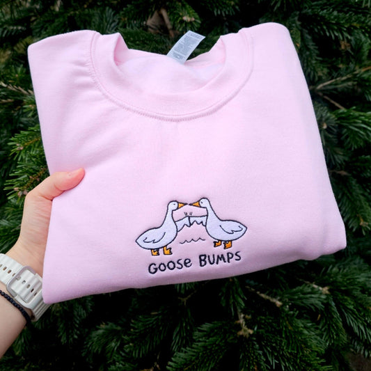 Goose Bumps Sweatshirt, Embroidered Goose Jumper, Funny Goose Pun Sweater, Cute Minimal Embroidery, Unisex Cozy Pullover Gift