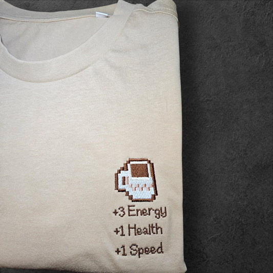 Coffee Embroidered Tshirt, Cozy Stardew Valley Gaming Gift