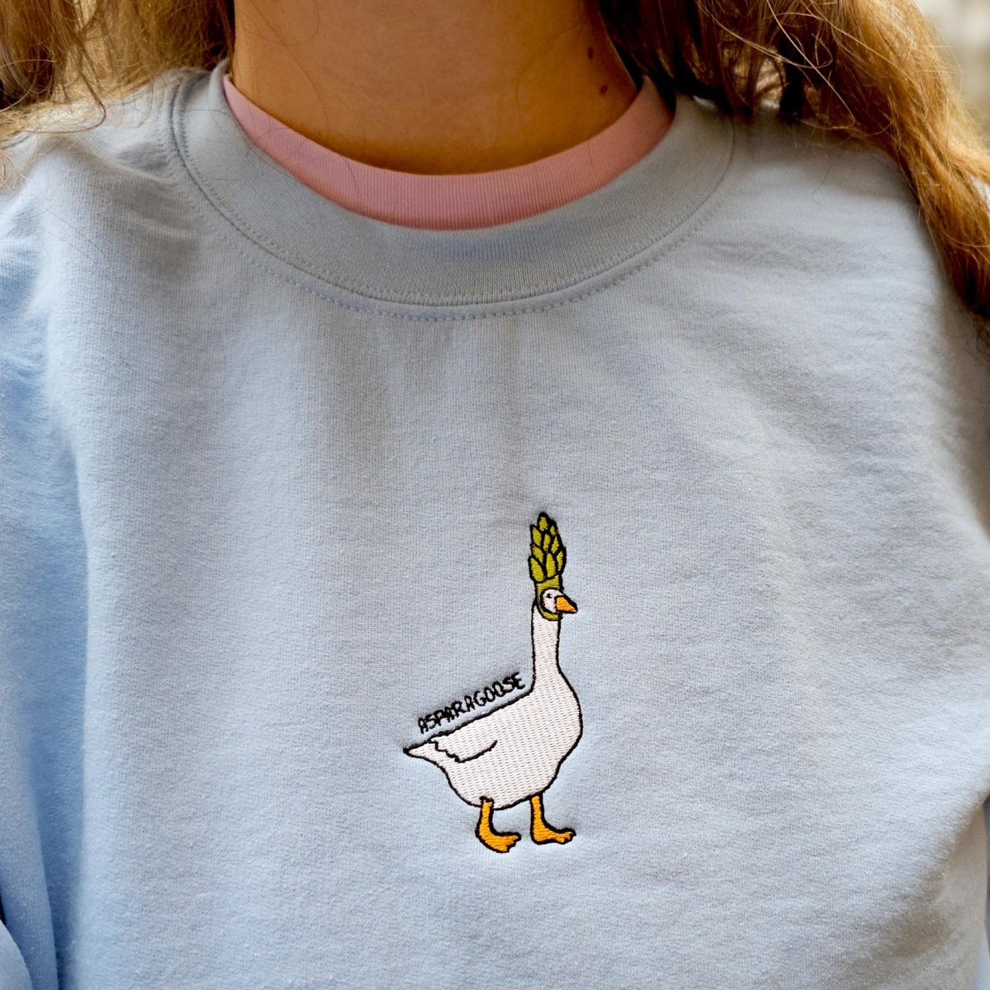 Asparagoose Embroidered Sweatshirt, Funny Goose Crewneck, Cute Embroidered Goose Jumper, Funny Sweatshirt