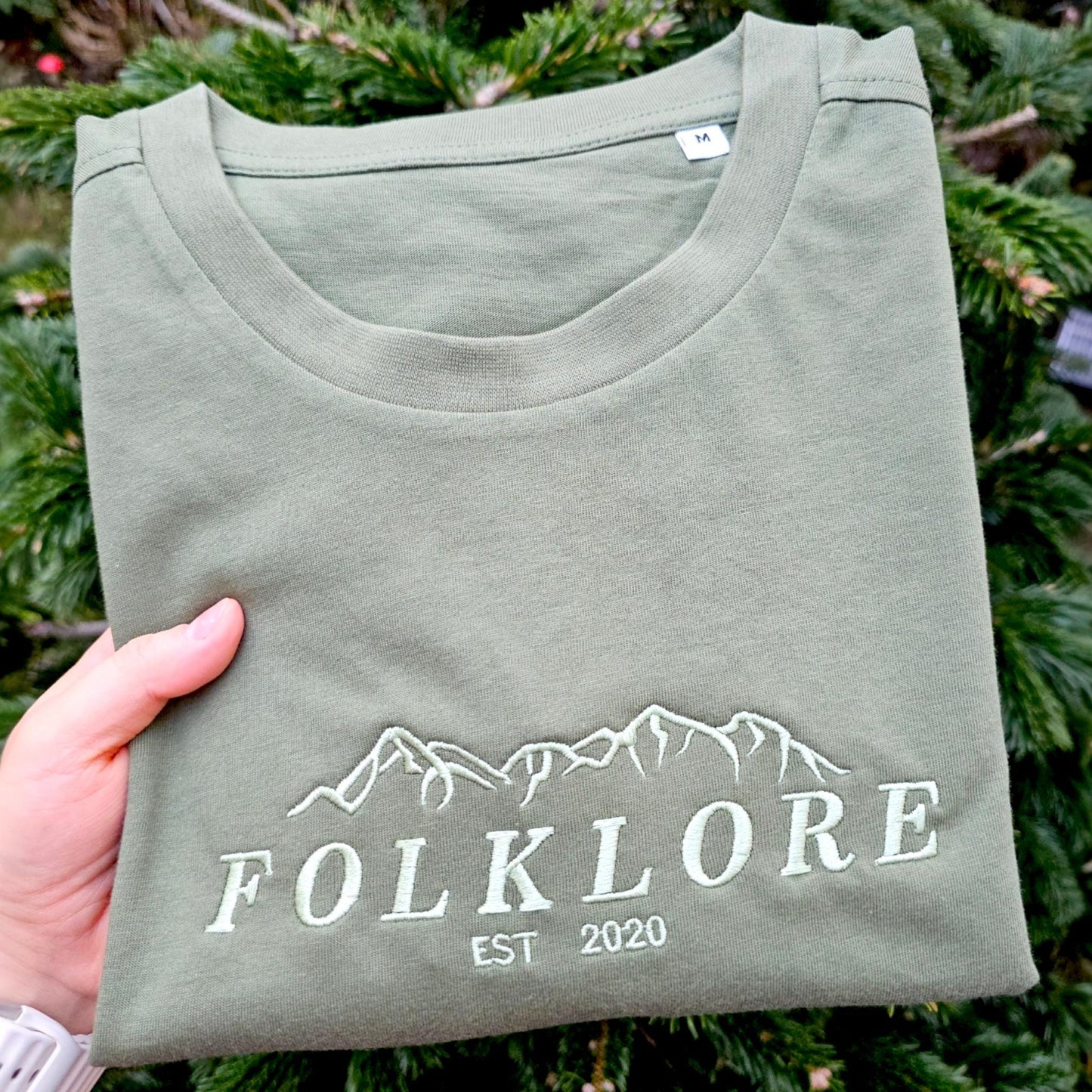 Embroidered Folklore T Shirt, Minimal Mountain Embroidery Tee, Nature Inspired Gift