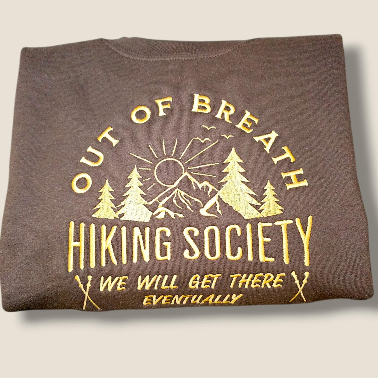 Out of Breath Hiking Society Embroidered Sweatshirt, Funny Hiking Jumper, Embroidered Hiking Humour, Hiking Gift