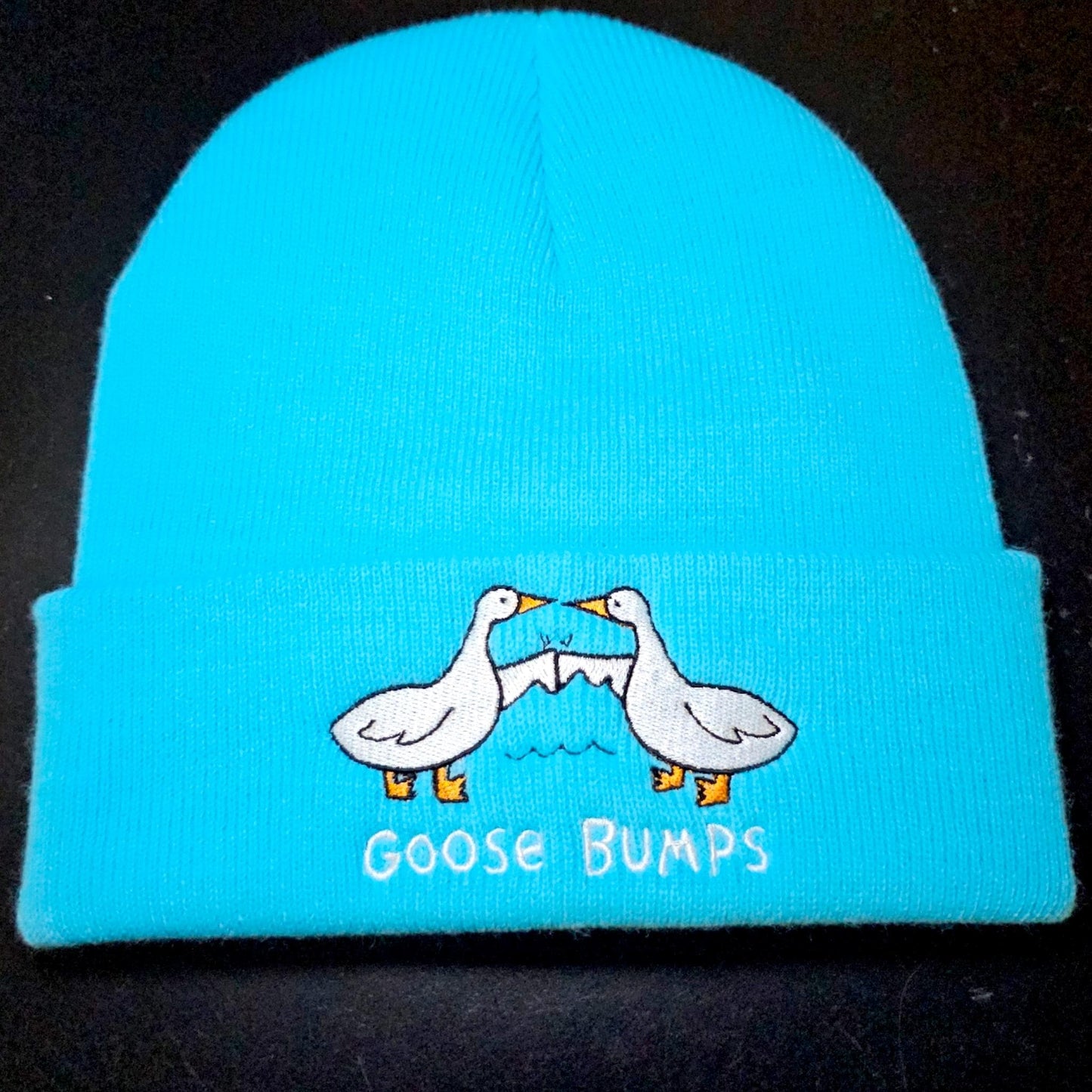 Embroidered Goose Bumps Beanie: Funny Geese Gift