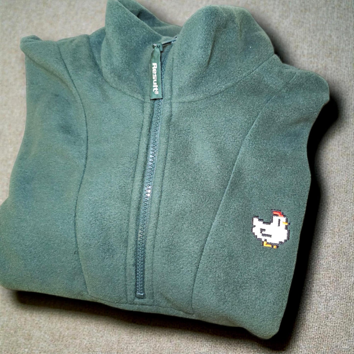 Pixel Chicken Embroidered Fleece, Cosy Gamer Quarter Zip, Unisex Farming Game Gift