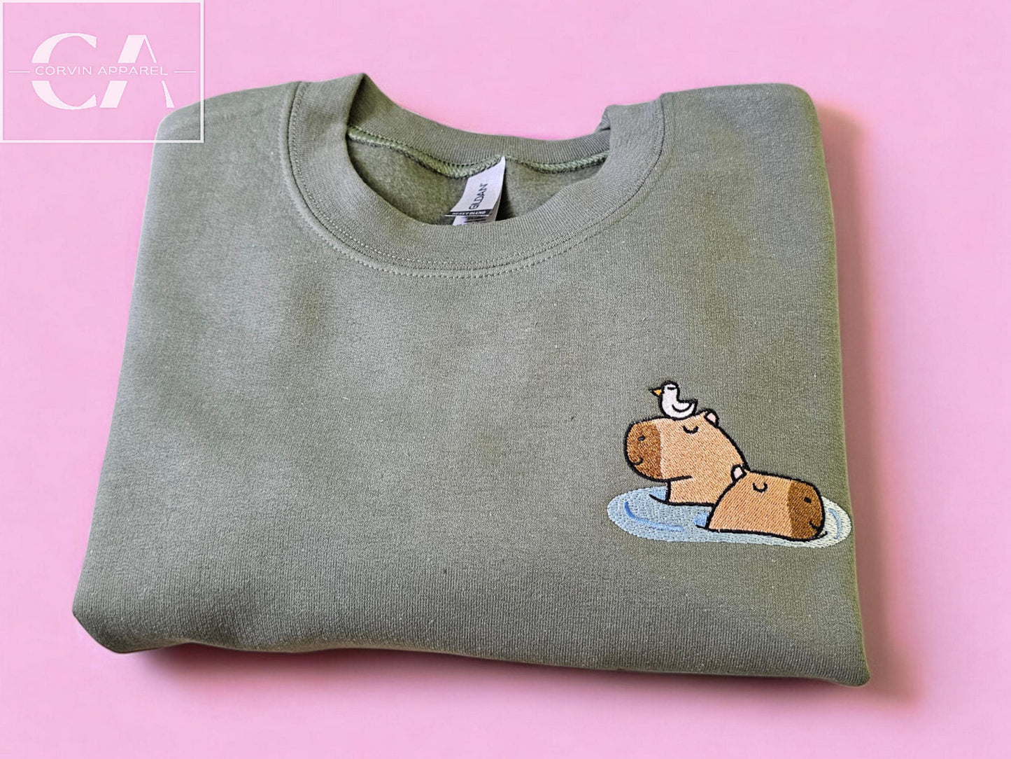 Capybara Embroidered Sweatshirt: Unisex Crewneck Sweater