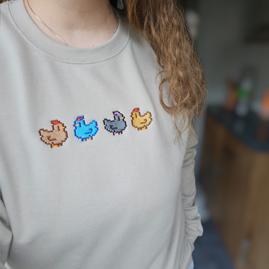 Embroidered Pixel Chicken Sweatshirt- Unisex