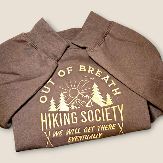 Out of Breath Hiking Society Embroidered Sweatshirt, Funny Hiking Jumper, Embroidered Hiking Humour, Hiking Gift