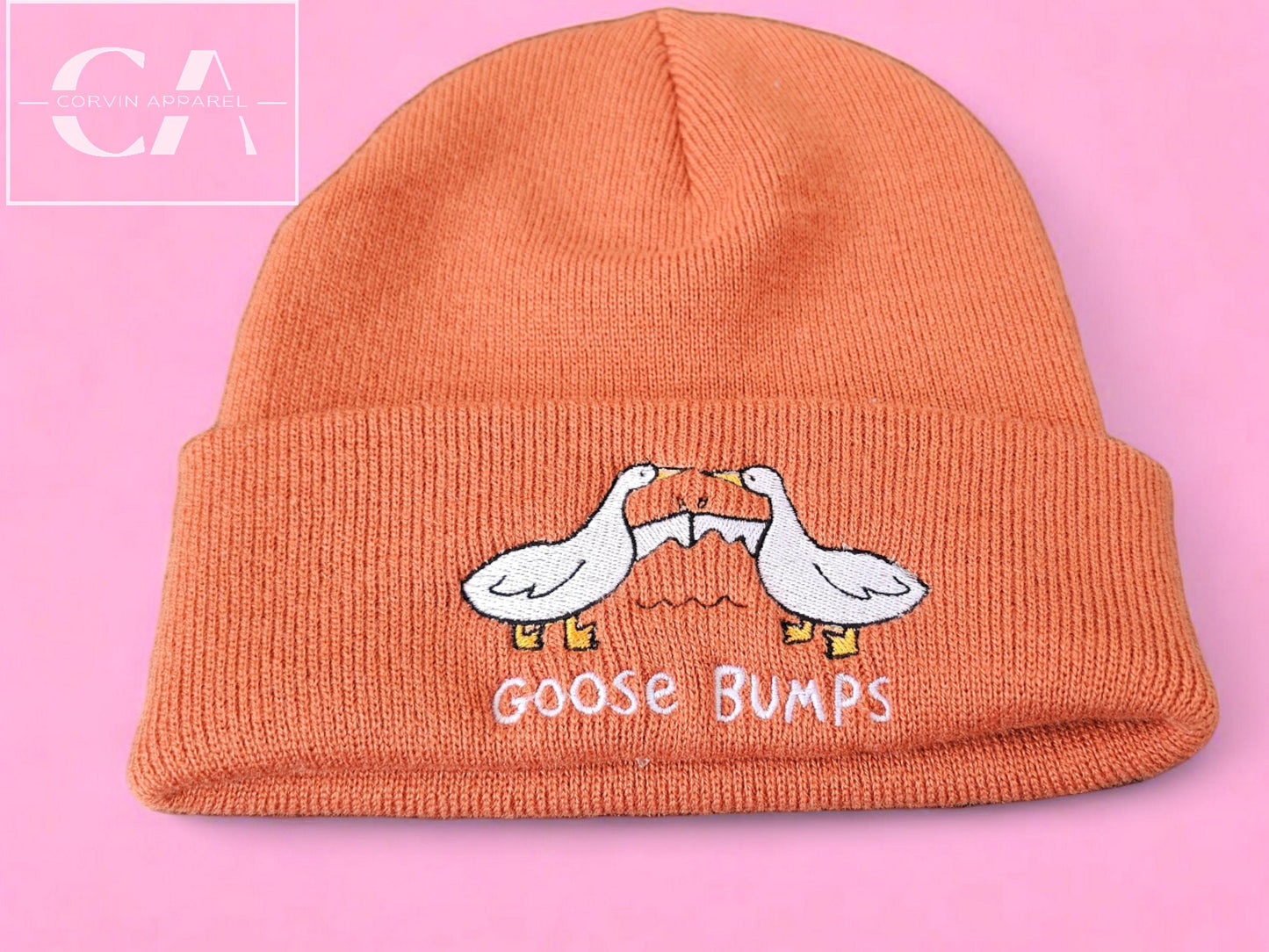 Embroidered Goose Bumps Beanie: Funny Geese Gift