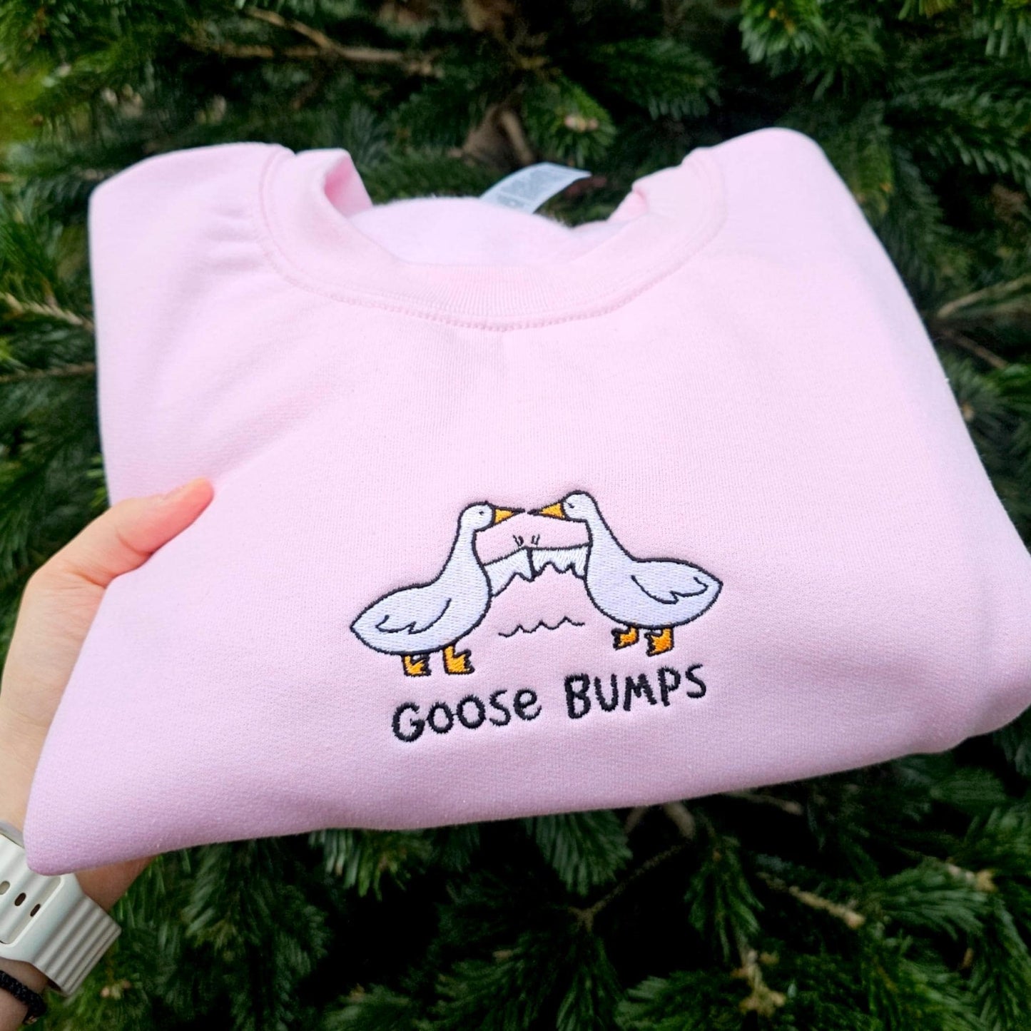 Goose Bumps Sweatshirt, Embroidered Goose Jumper, Funny Goose Pun Sweater, Cute Minimal Embroidery, Unisex Cozy Pullover Gift
