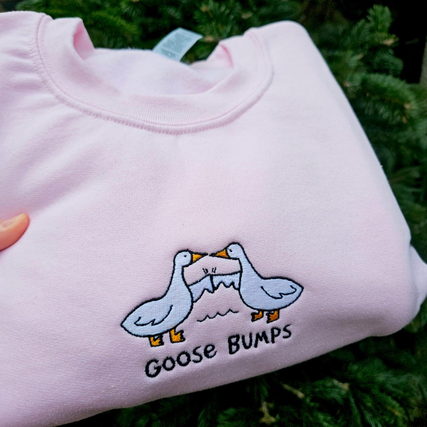 Goose Bumps Sweatshirt, Embroidered Goose Jumper, Funny Goose Pun Sweater, Cute Minimal Embroidery, Unisex Cozy Pullover Gift