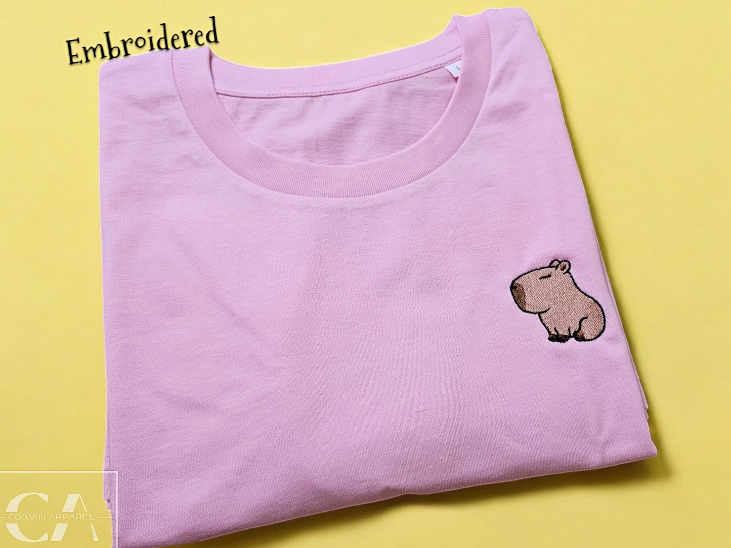 Embroidered Capybara T-shirt: Organic Cotton Unisex Tee