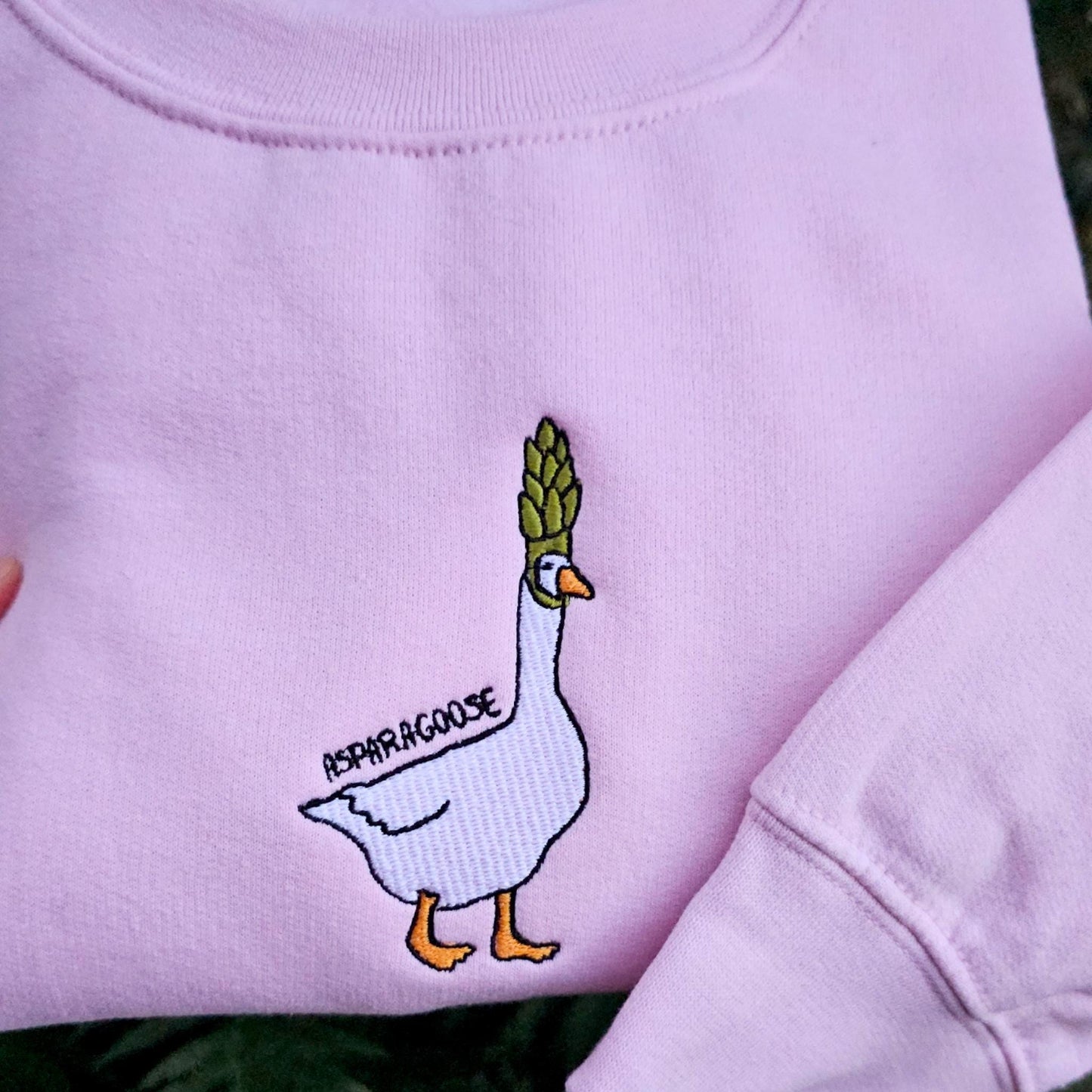Asparagoose Embroidered Sweatshirt, Funny Goose Crewneck, Cute Embroidered Goose Jumper, Funny Sweatshirt