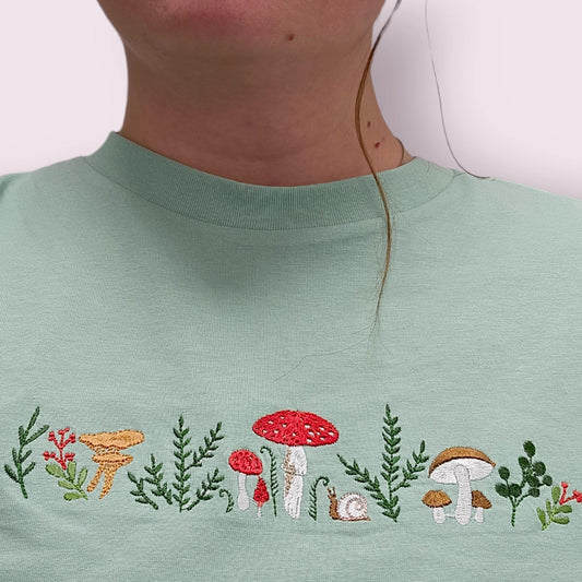 Embroidered Mushroom T-Shirt, Woodland Nature Lover Gift, Cottagecore Unisex Tee