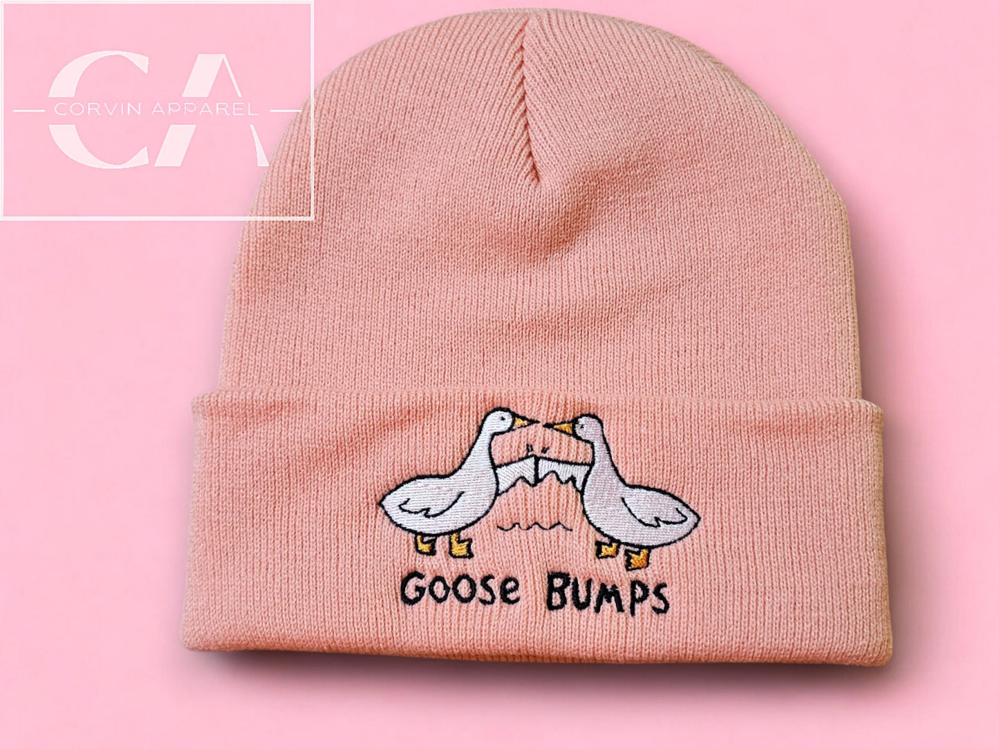 Embroidered Goose Bumps Beanie: Funny Geese Gift