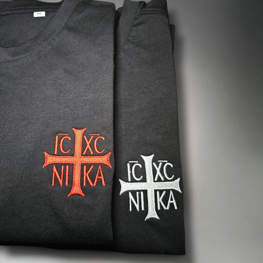Orthodox Cross Embroidered T-Shirt, ICXCNIKA Christian Tee