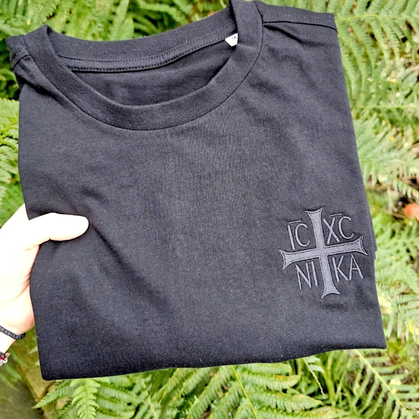 Orthodox Cross Embroidered T-Shirt, ICXCNIKA Christian Tee