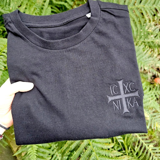 Orthodox Cross Embroidered T-Shirt, ICXCNIKA Christian Tee