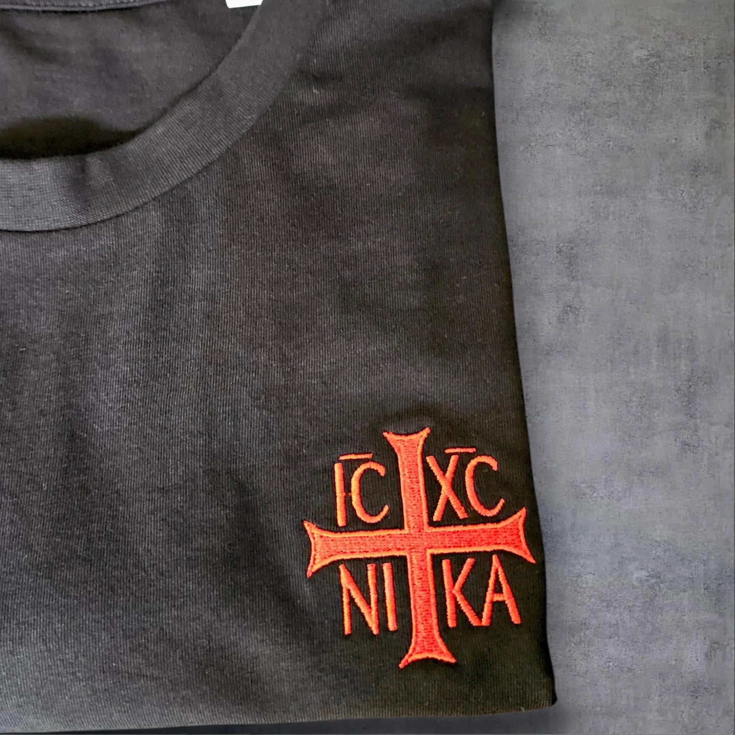 Orthodox Cross Embroidered T-Shirt, ICXCNIKA Christian Tee