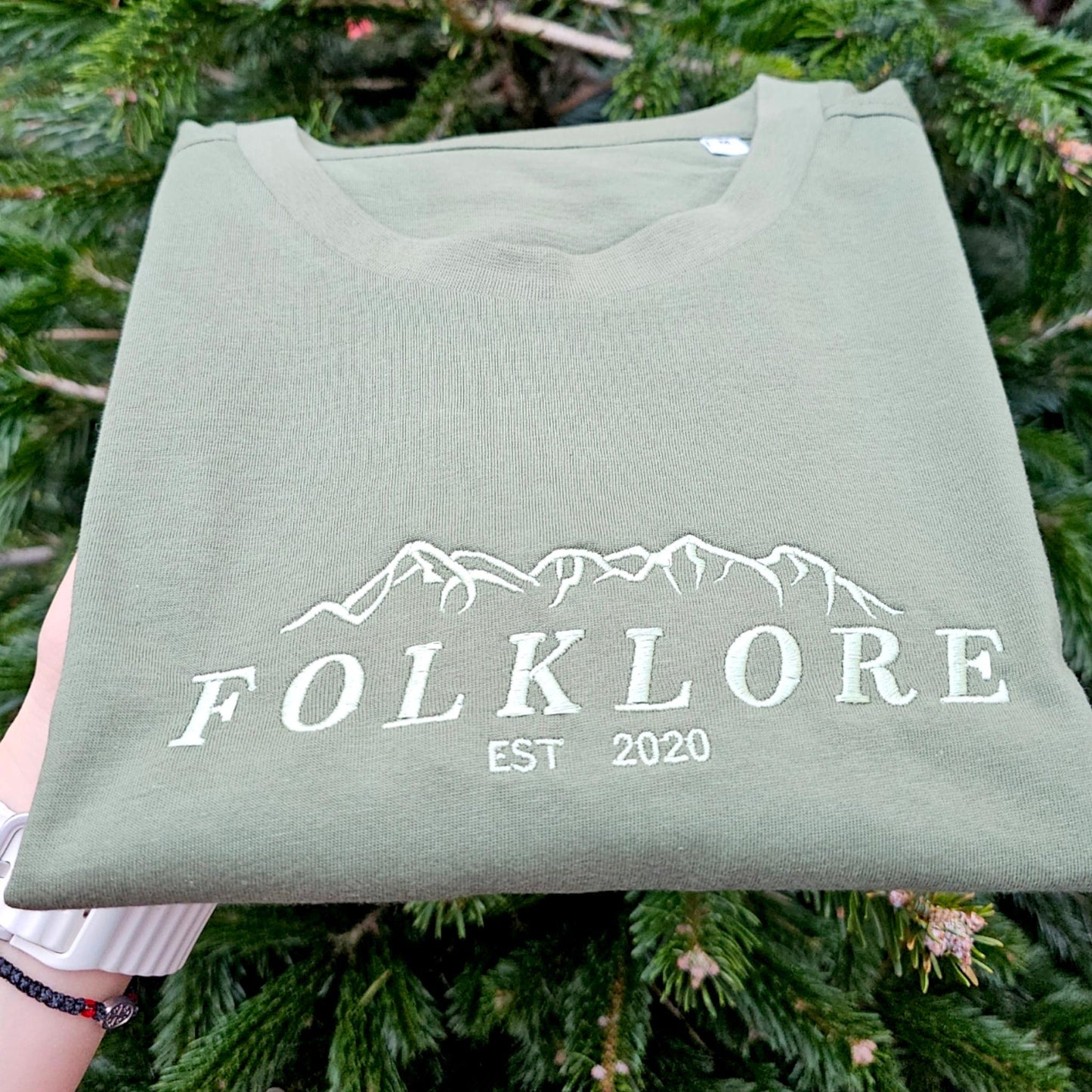 Embroidered Folklore T Shirt, Minimal Mountain Embroidery Tee, Nature Inspired Gift