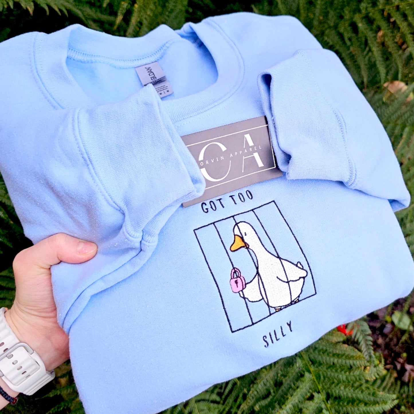 Got Too Silly Embroidered Goose Sweatshirt, Funny Goose Jumper, Cute Animal Sweatshirt, Silly Goose Gift