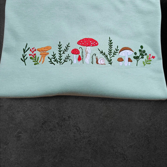 Embroidered Mushroom T-Shirt, Woodland Nature Lover Gift, Cottagecore Unisex Tee
