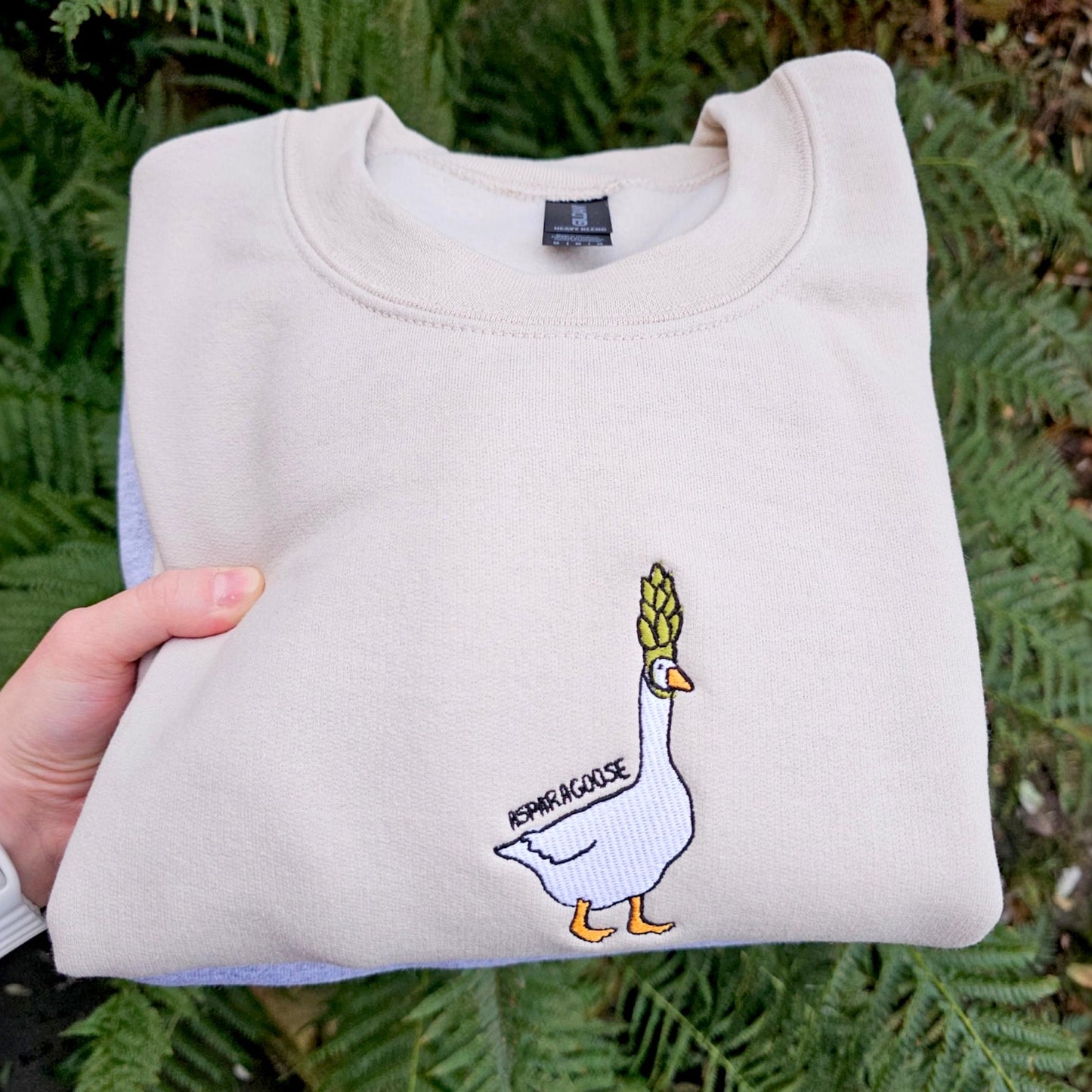Asparagoose Embroidered Sweatshirt, Funny Goose Crewneck, Cute Embroidered Goose Jumper, Funny Sweatshirt