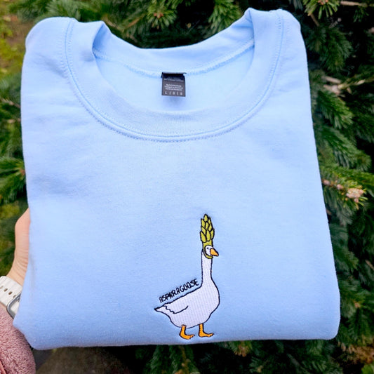 Asparagoose Embroidered Sweatshirt, Funny Goose Crewneck, Cute Embroidered Goose Jumper, Funny Sweatshirt